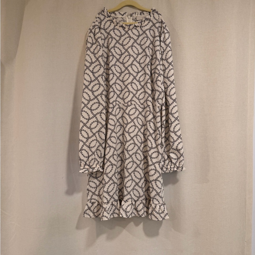 LOFT White Mini Dress with Black Chain-Link Print